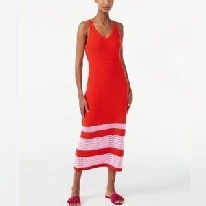 Scoop orange/red and pink strip knit dress large